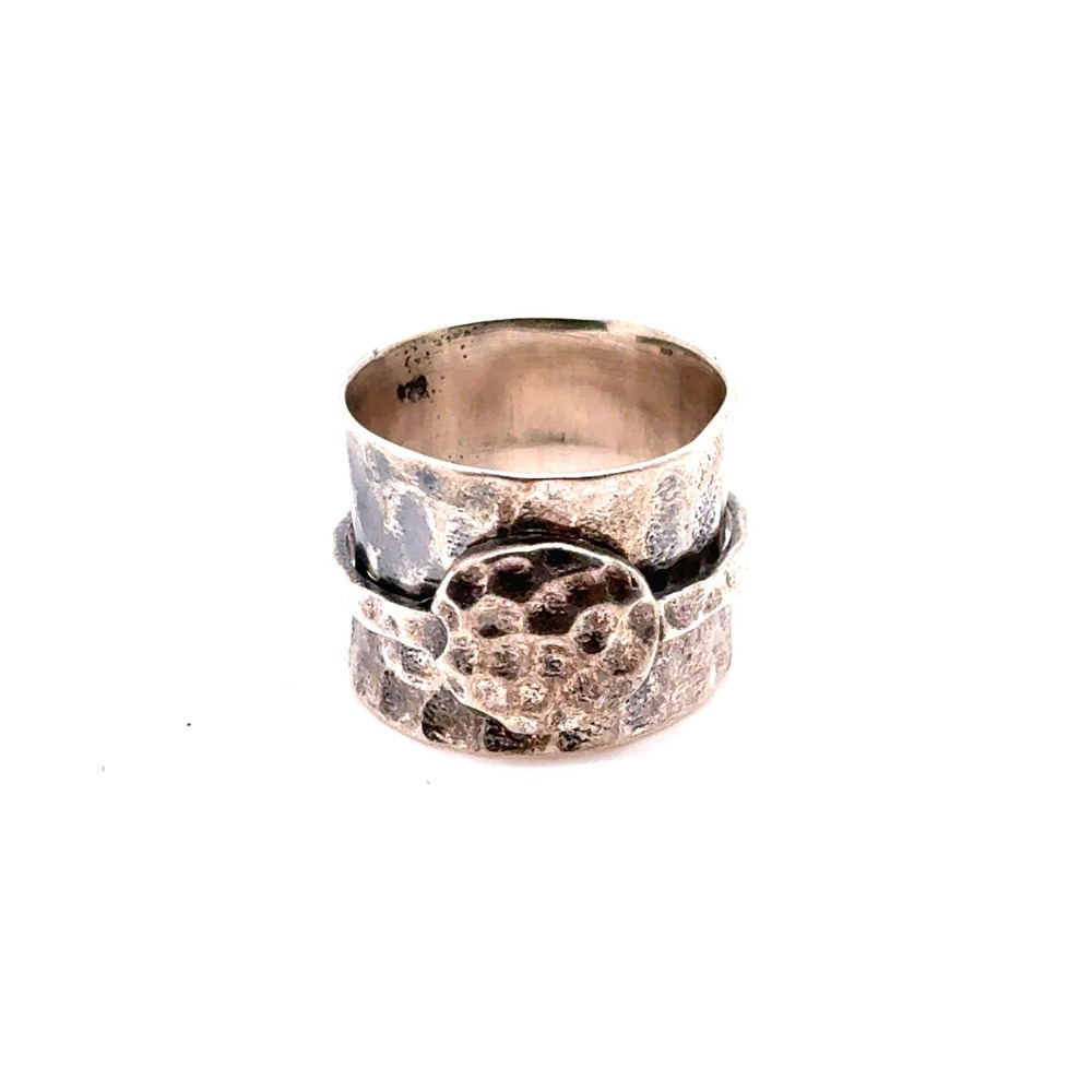 Sterling Silver 925 Hammered Spinner Ring Wide Band Meditation Size 6